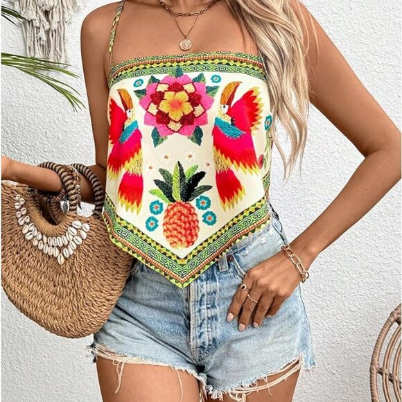 Boho tie back sleeveless top - Picture 1 of 7